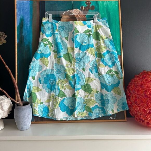 Y2K Floral A-Line Skirt - Blue and Green - Picture 2 of 15